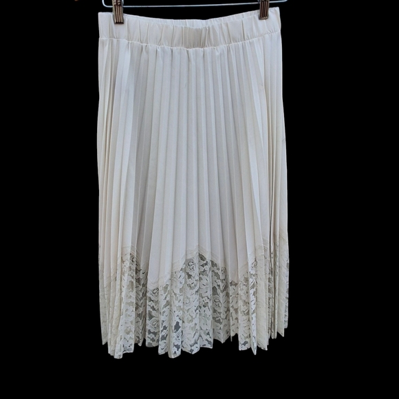 Nanette Lepore Pleated Lace Cream Midi A-Line Full Pull-on Skirt Women Medium - Picture 7 of 14